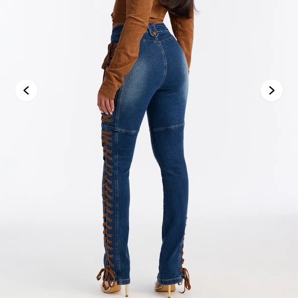 Fashion Nova High Rise Blue Lace-Up Jeans - Picture 2 of 2